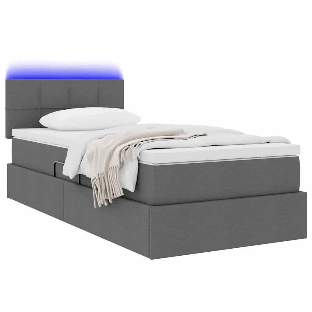 Letto con contenitore e LED Grigio scuro 90 x 190 cm Tessuto