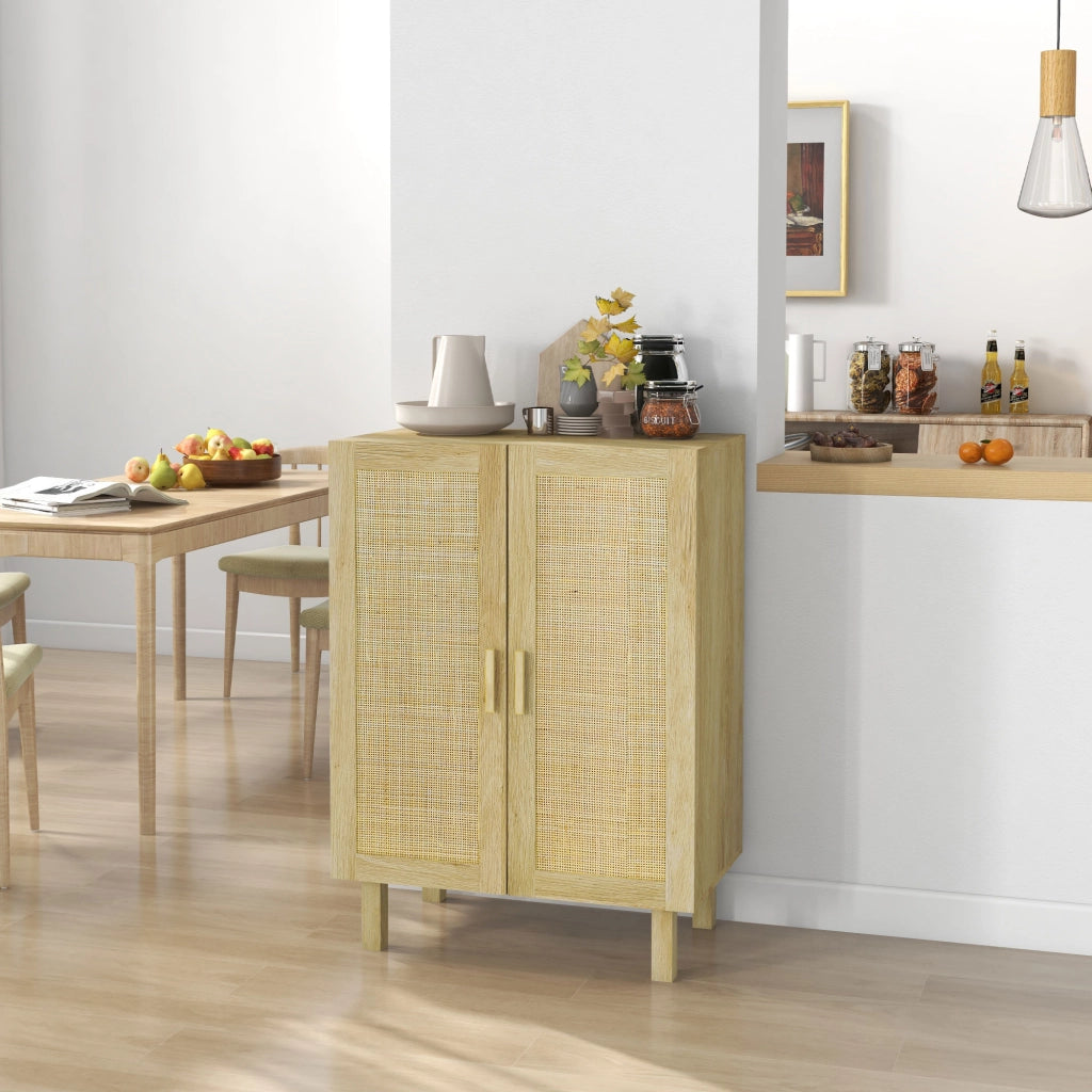 Credenza Boho con Ante a Griglia e Ripiani Regolabili ¨C Xylo ¨C Legno Naturale 73x41x102 cm
