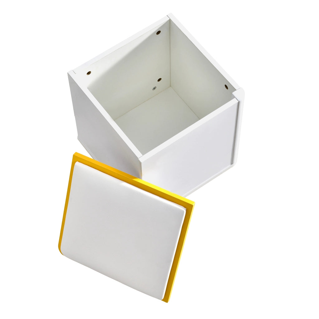 Tavolino da salotto alzabile con piano apribile, 1 cassetto, vani aperti e 4 sgabelli, bianco, 100 × 50 × 43 cm