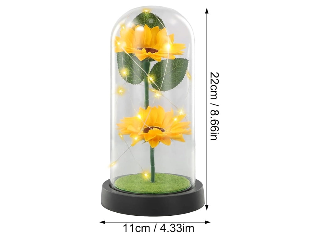 Girasole Artificiale in Cupola di Vetro con Luci LED Fiore Eterno Regalo Donna Lampada Decorativa da Interno