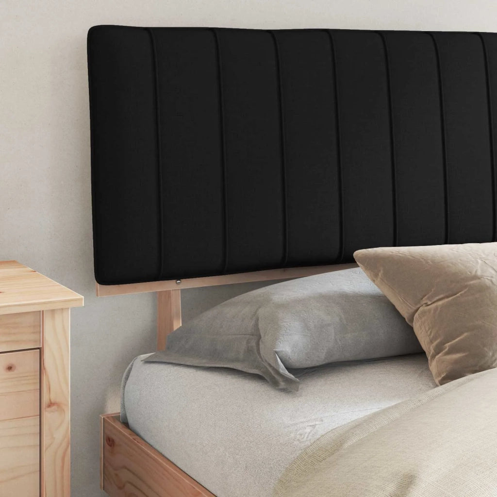 Letto con Testiera Rivestita Nero 180 x 200 cm Pino massello