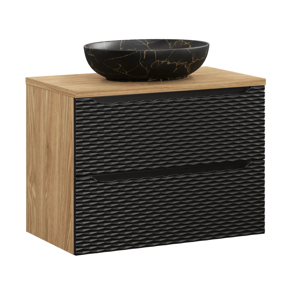 Set mobili bagno 80 cm con piano e lavabo da appoggio Mona Ocean Black 80 x 1401 x 46 cm