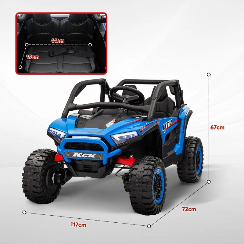 UTV elettrico per bambini, 5-7 km/h, 2 posti, telecomando, musica, luci, 1 ora di autonomia, blu