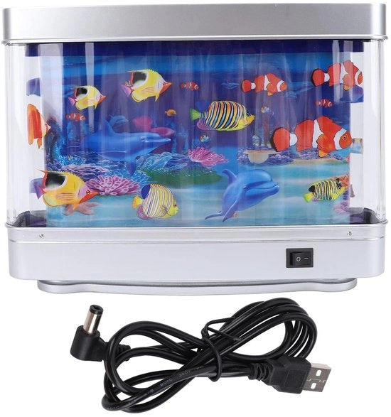 Aquario per Bambini con Pesci Mobili - Mini Aquarium con Lampada da Tavolo Decorativa - Simulazione di un Acquario con Pesci in Movimento