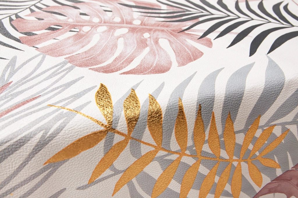 Tovaglia Cucina Antimacchia Plastificata 140x500 Cm Palme Metallizzate Copritavolo Tropicale Dis_C