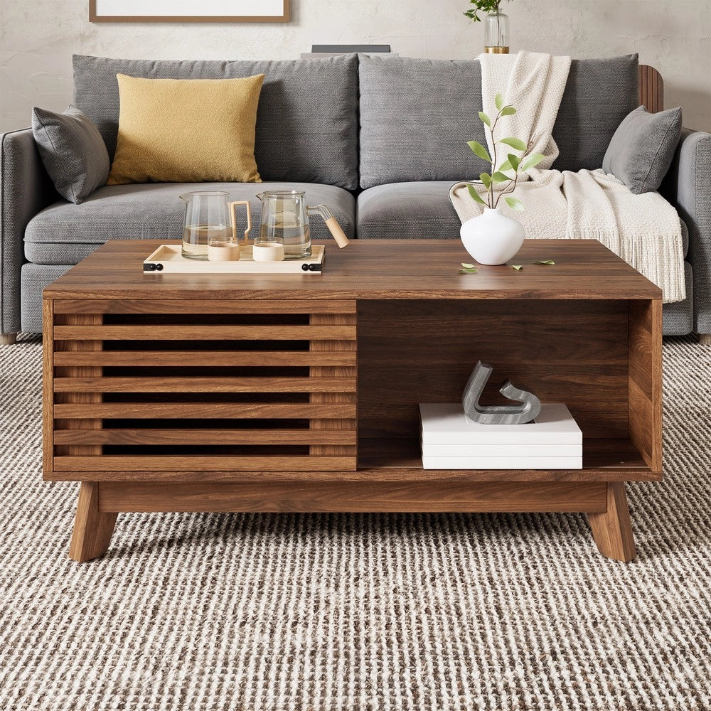 Tavolino da Caff¨¨ Moderno ¨C MINIMAL ¨C Effetto Noce, MDF, Piano Regolabile, Ante a Jalousie