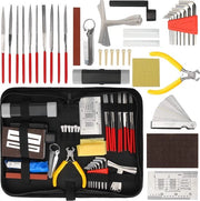 Set di attrezzi di riparazione chitarristica, 45 pezzi di kit di manutenzione di riparazione chitarristica con tasca portatile, strumento di regolazione delle corde professionale e chiave a bussola, linea di azione per le corde per basse ukelele