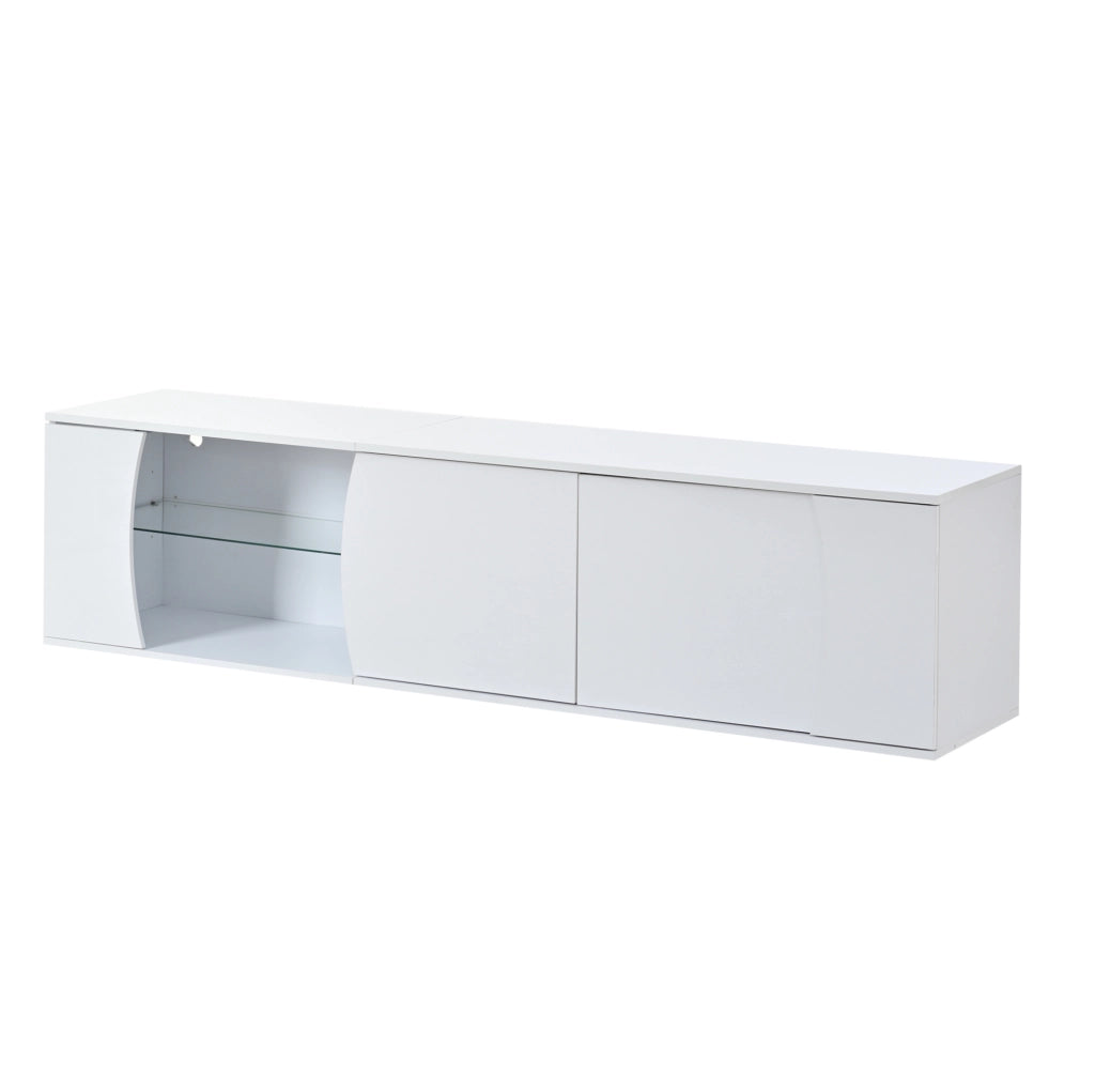 Mobile TV 180x40x45 cm con 3 ante e LED in truciolato bianco