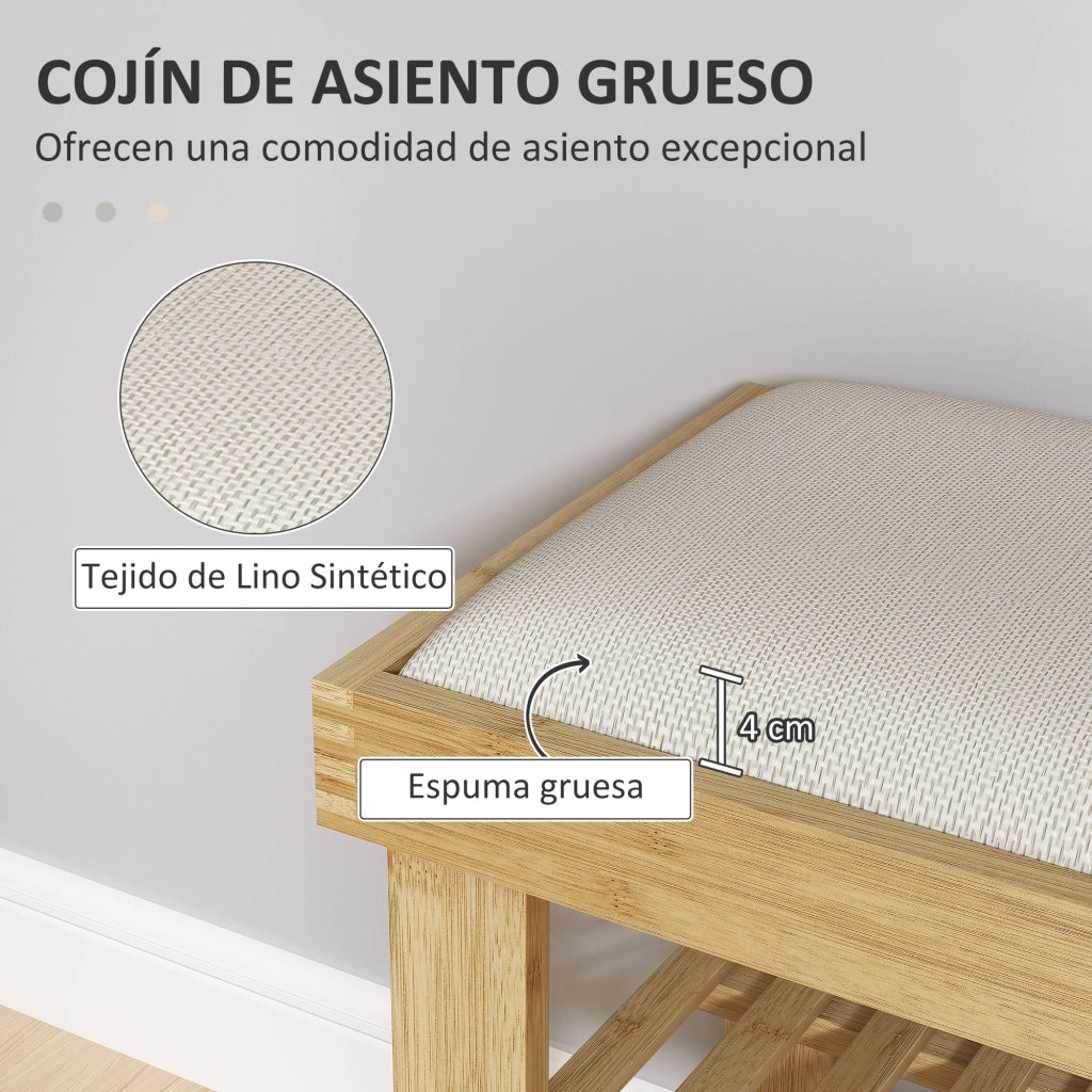 Scarpiera in Bamb¨´ con Cuscino ¨C zephmum ¨C Crema 60x29x49 cm