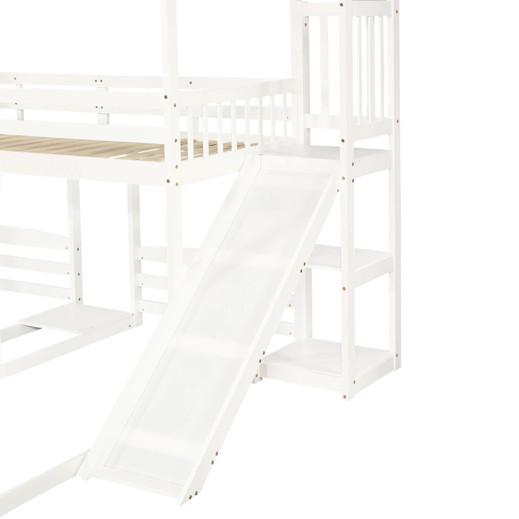 LETTO A CASTELLO CON SCIVOLO E SCALA 90x200 cm BIANCO 3 POSTI