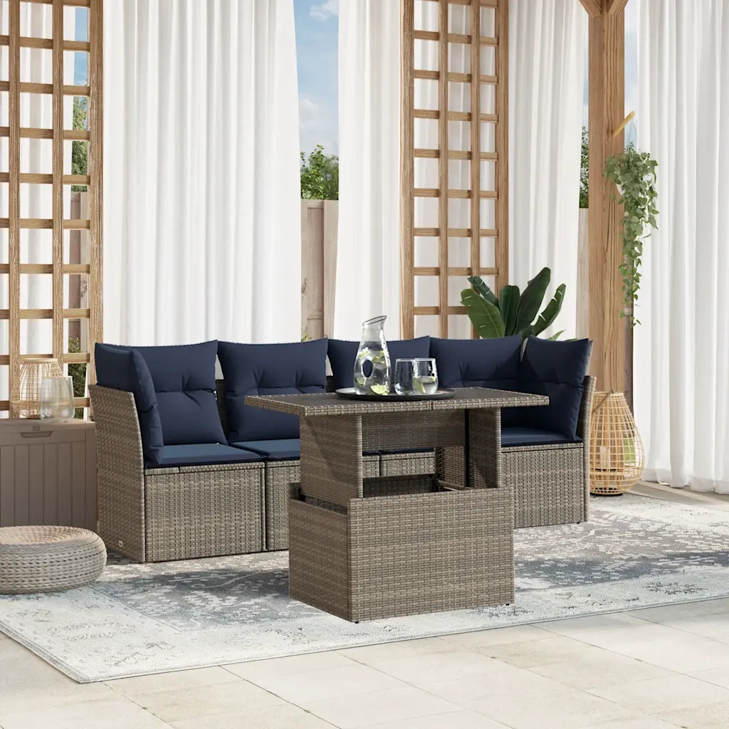Set Divani da Giardino 5 pz con Cuscini Grigio in Polyrattan 3266351