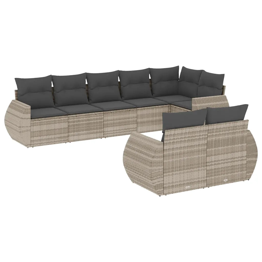 Set Divano da Giardino 8pz con Cuscini Grigio Chiaro Polyrattan