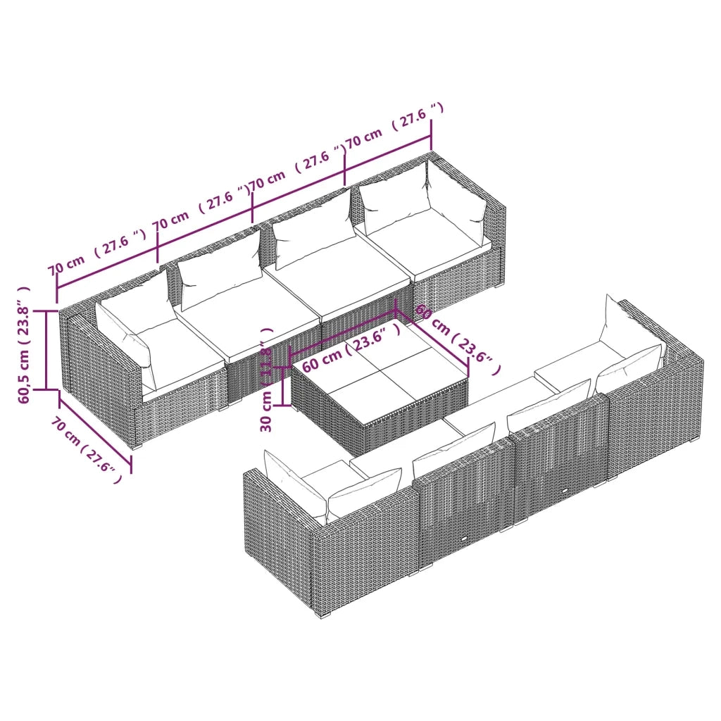 Set Divani da Giardino 9 pz con Cuscini in Polyrattan Nero 3101513