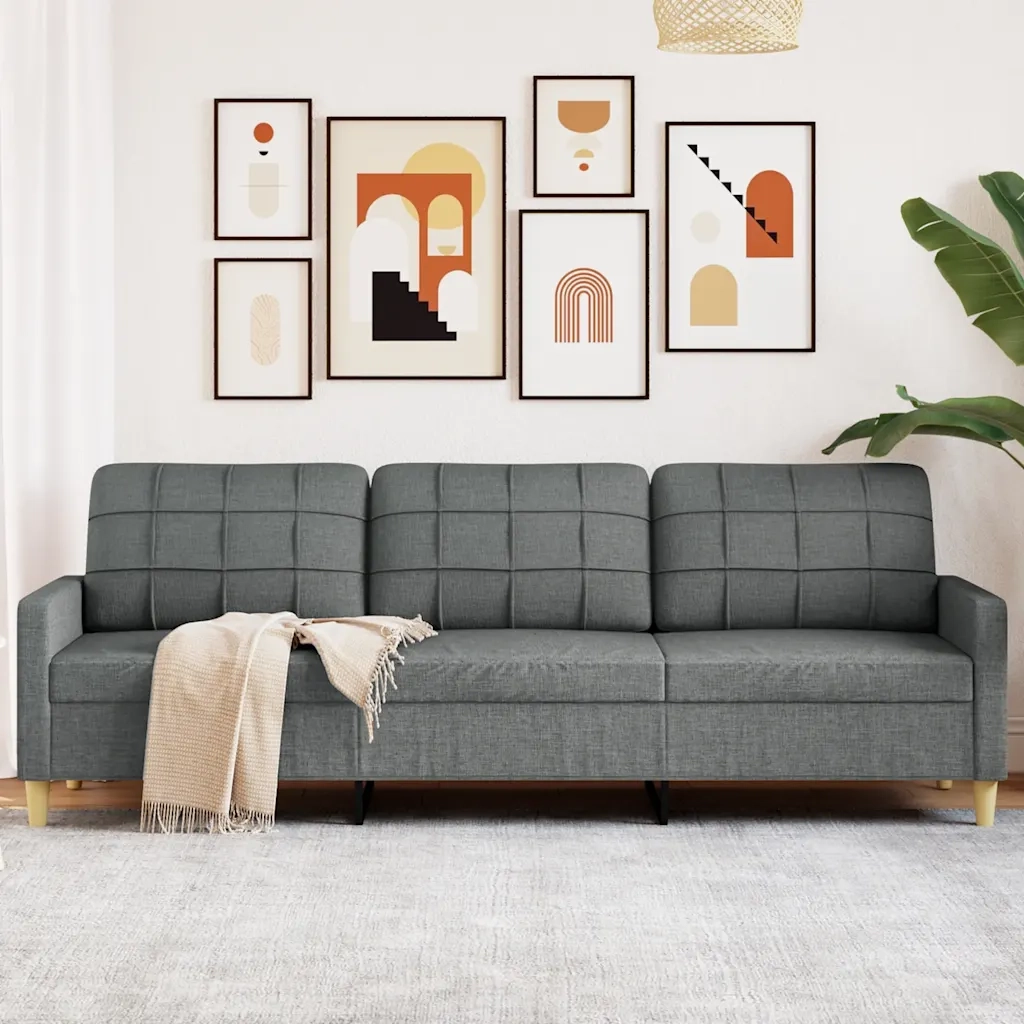 Divano a 3 Posti-Sofa 3 Posti Grigio Scuro 210 cm in Tessuto