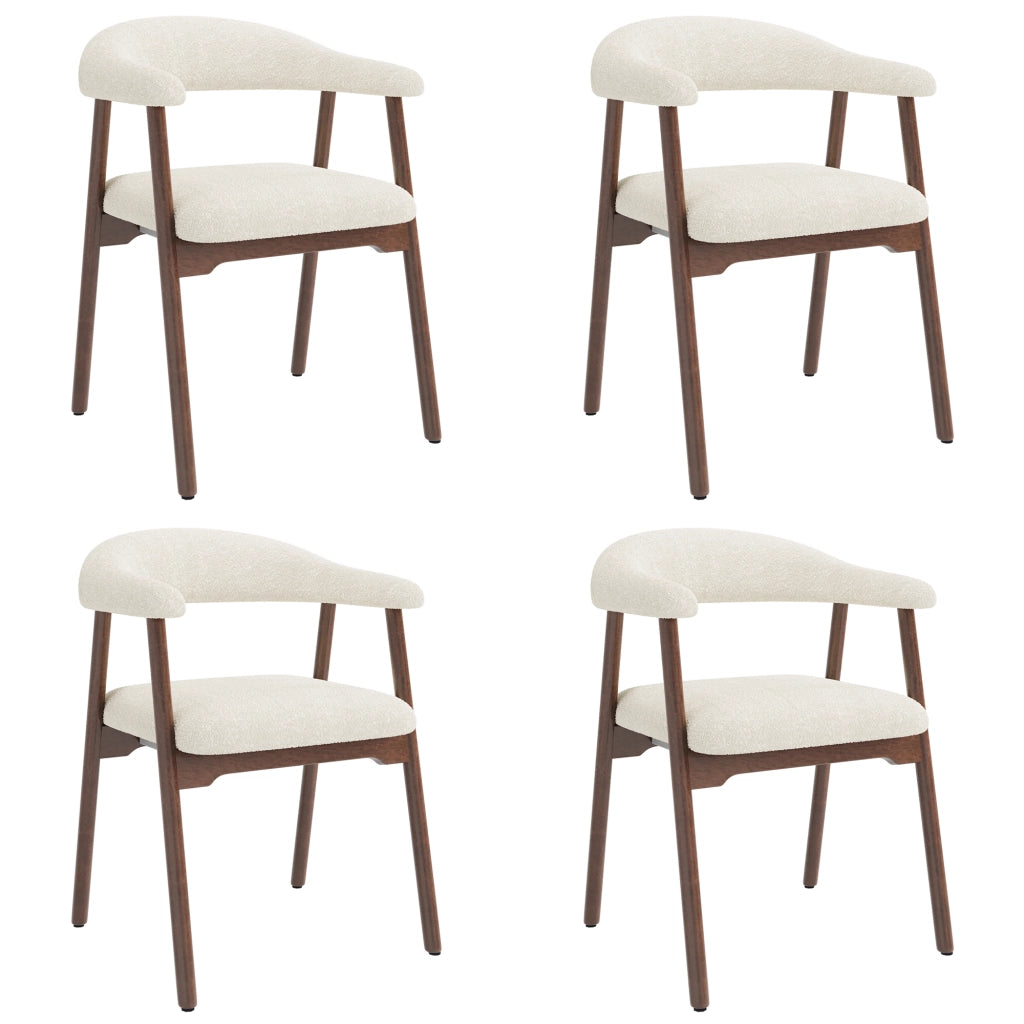 Chaise da sala da pranzo 6 pezzi con schienale ergonomico a C e braccioli in bouclé e legno massiccio marrone