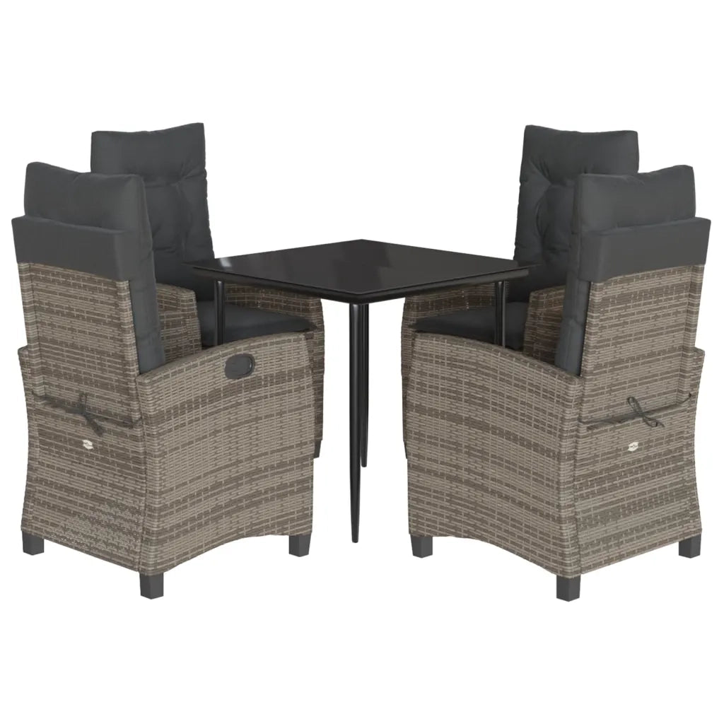 Set da Pranzo da Giardino 5 pz con Cuscini in Polyrattan Grigio
