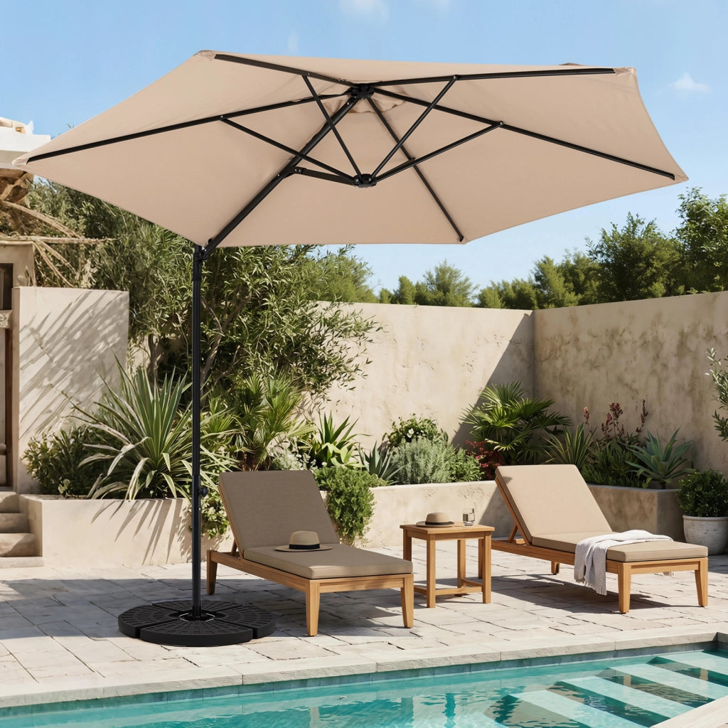 Ombrellone da giardino con rotazione a 360¡ã palo e costole in metallo base parte superiore ventilata, Ombrellone 3 x 3 m Beige