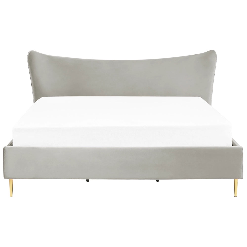 Letto in velluto grigio con struttura 180 x 200 cm gambe imbottite oro testiera stile glamour moderno
