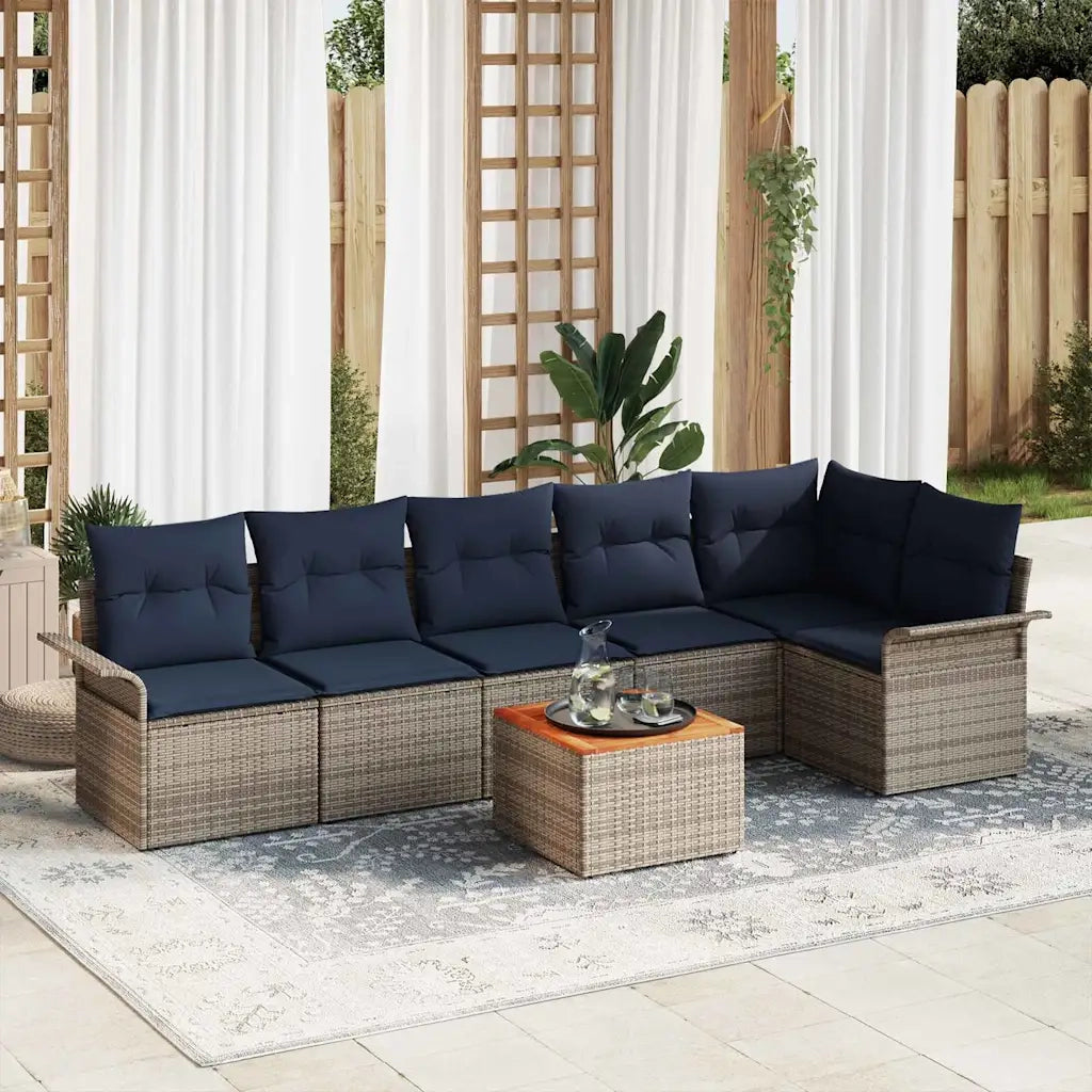 Set Divano da Giardino 7 pcs Grigio e Blu Navy polyrattan 3356008