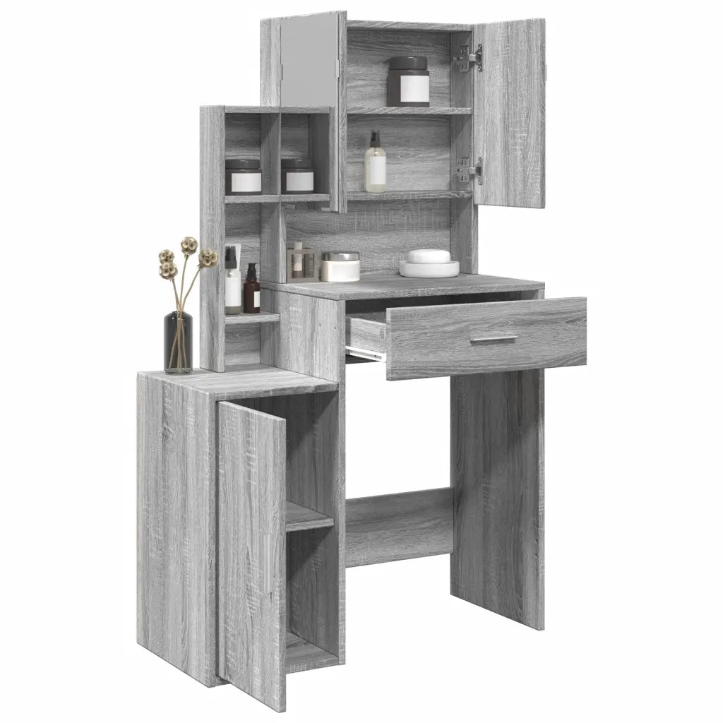 Toeletta | Tavolo da Trucco con Armadietto Grigio Sonoma 80x35x132 cm