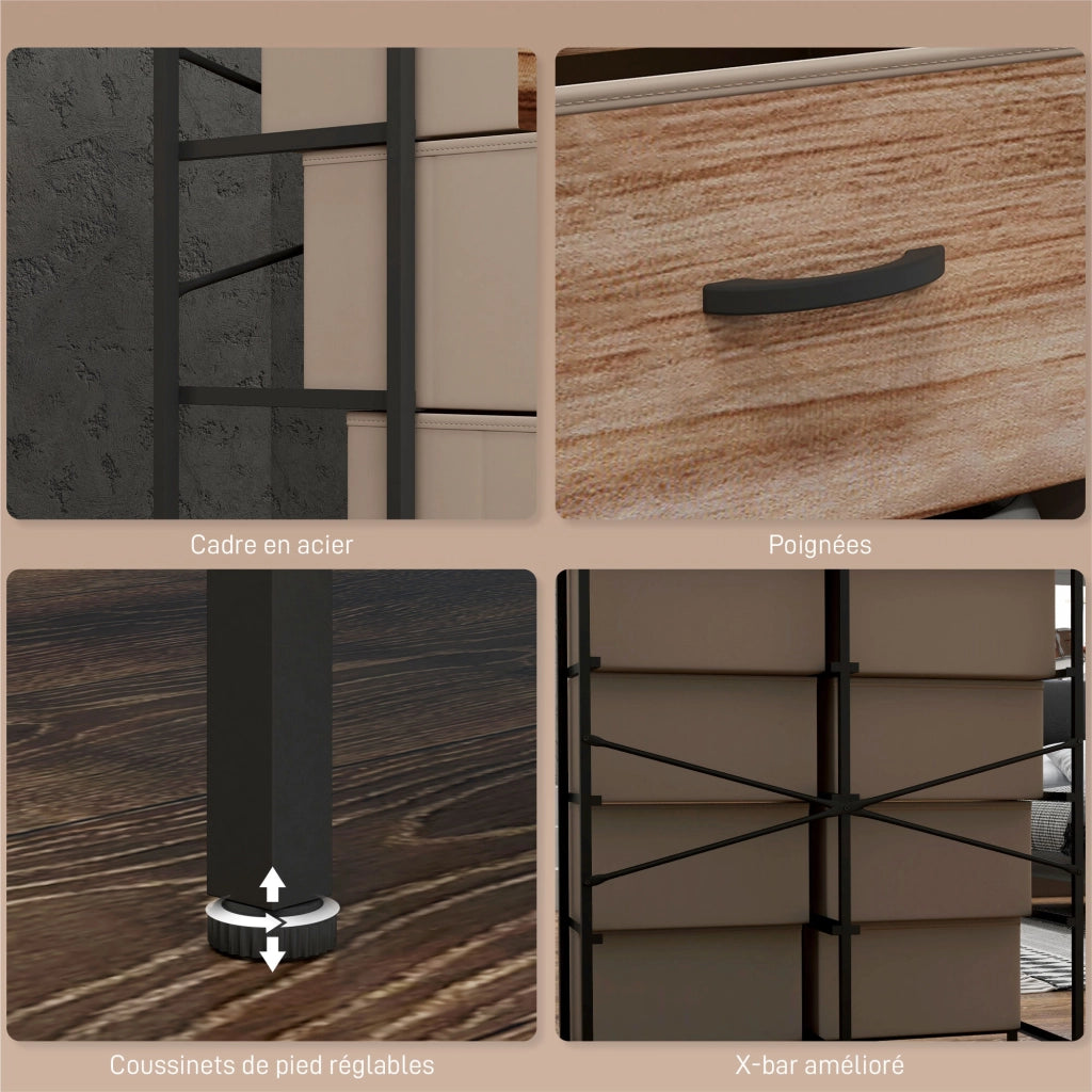 Cassettiera con 8 cassetti in tessuto amovibili, ripiano superiore e struttura in acciaio ¨C Minimal ¨C 79x29x101 cm