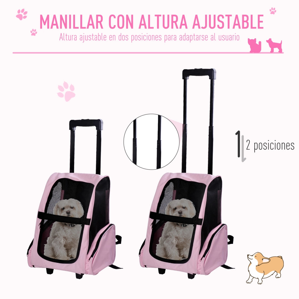 Zaino Trolley 2 in 1 per Animali Domestici ¨C Xylo ¨C Rosa, 42x25x55 cm, con Ruote e Manico Telescopico