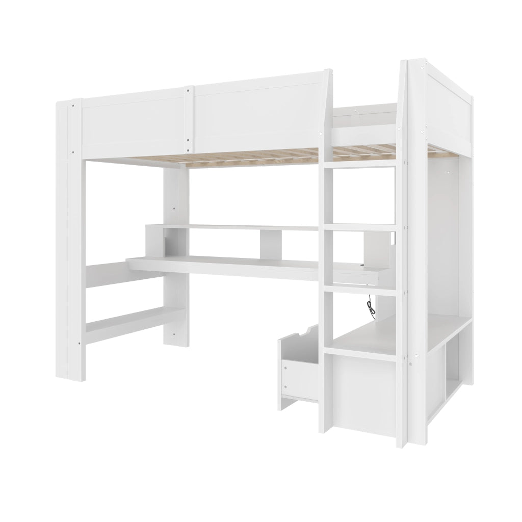 LETTO a soppalco 90x200 cm con scrivania e LED, bianco