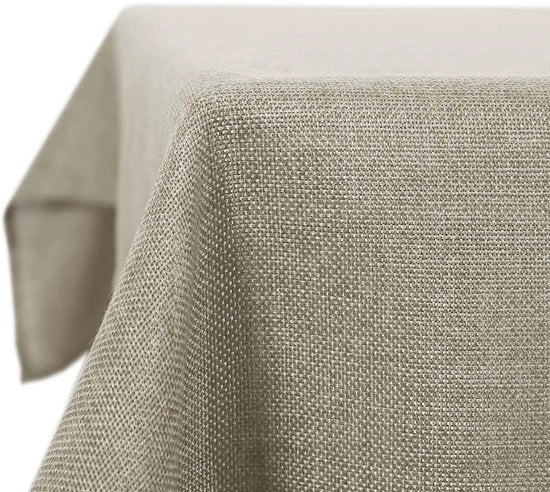 Tavolino con tovaglia in tessuto lino impermeabile, effetto loto, 150x150 cm, tessuto lino, 1 pezzo.