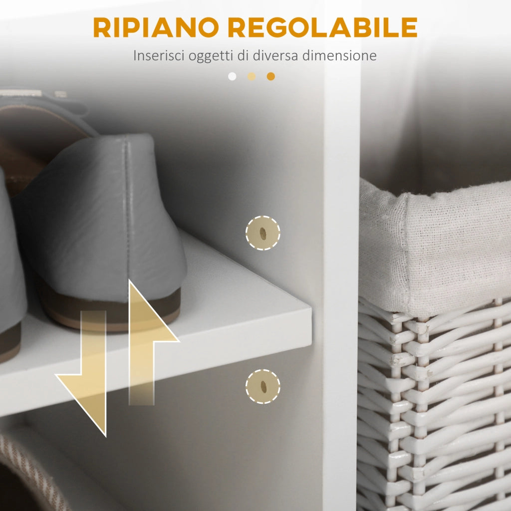 Scarpiera con Panca e Vani Aperti ¨C zephmum ¨C Legno Bianco 80x35x90 cm