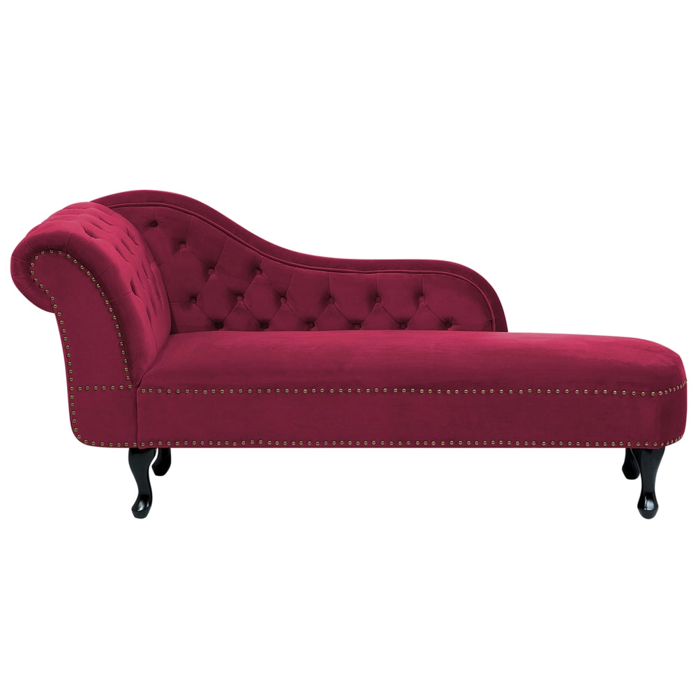 Chaise longue Bordeaux versione sinistra Velluto Abbottonato soggiorno Stile Chesterfield
