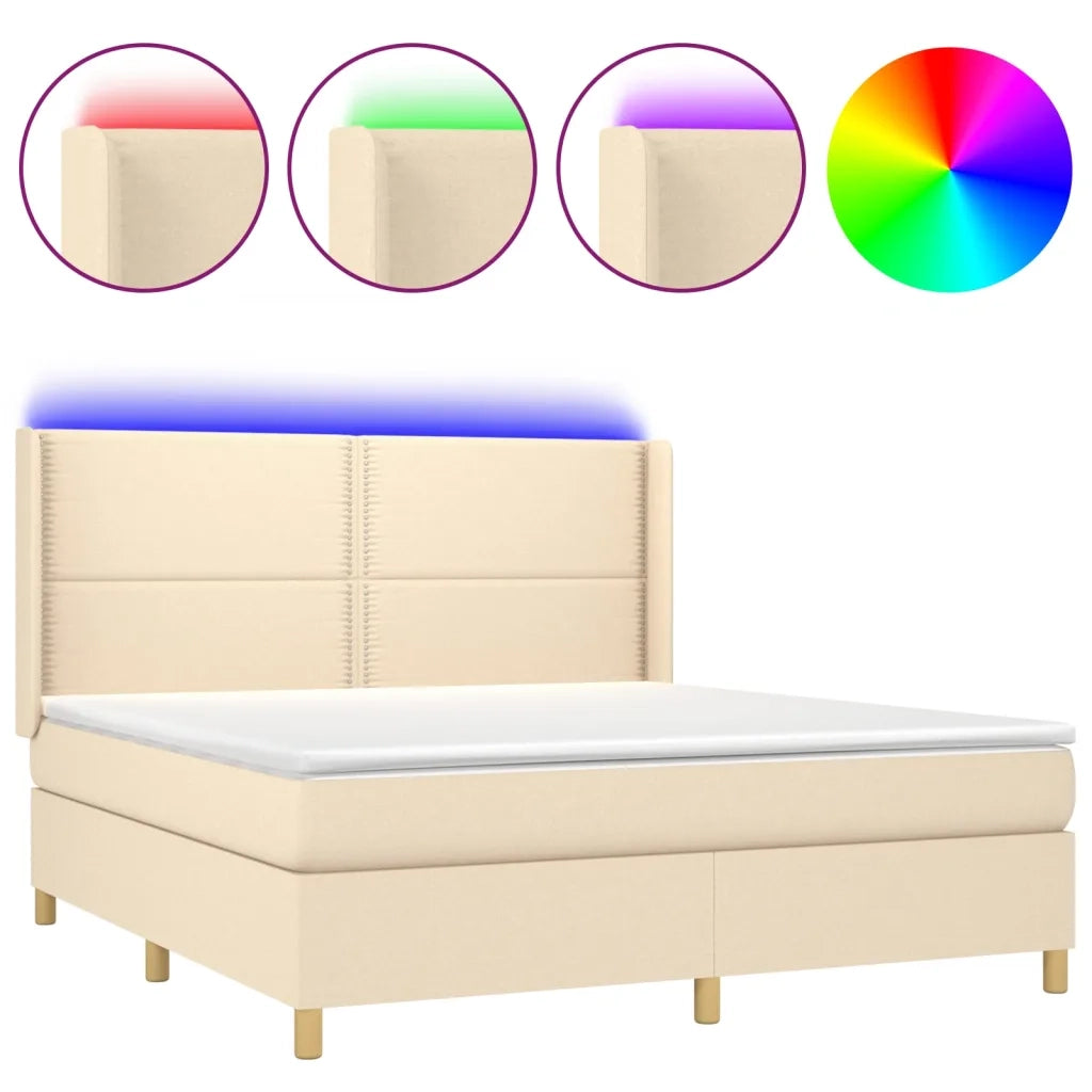 Letto a Molle con Materasso e LED Crema 180x200 cm in Tessuto 3138818