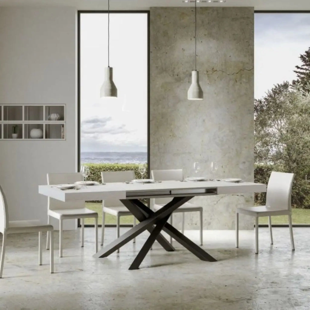 Tavolo allungabile 140/400x90 cm Volantis colore bianco frassino gambe antracite