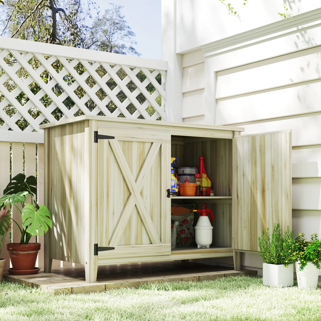 Armadio da giardino in legno con ante e ripiani ¨C Xylo ¨C 110x60x88.5cm naturale
