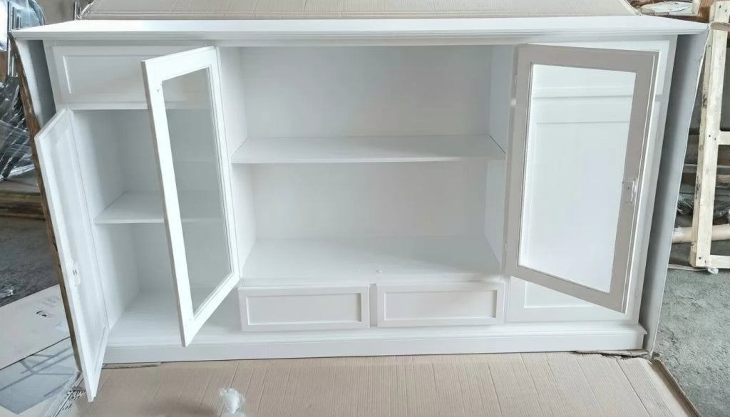 Madia credenza 4 porte 4 cassetti legno shabby bianco 205x49x113 - Mobili 2G