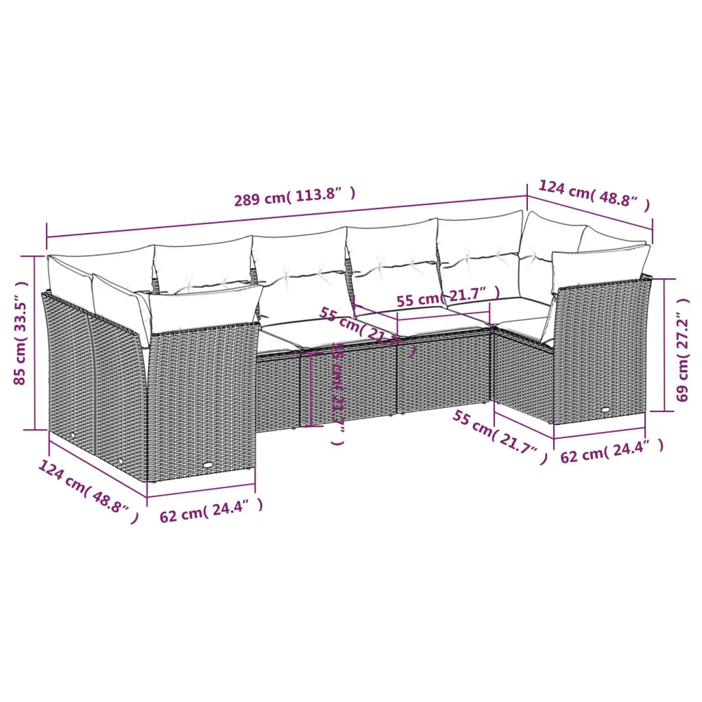 Set Divani da Giardino con Cuscini 7pz Nero Polyrattan 3218115