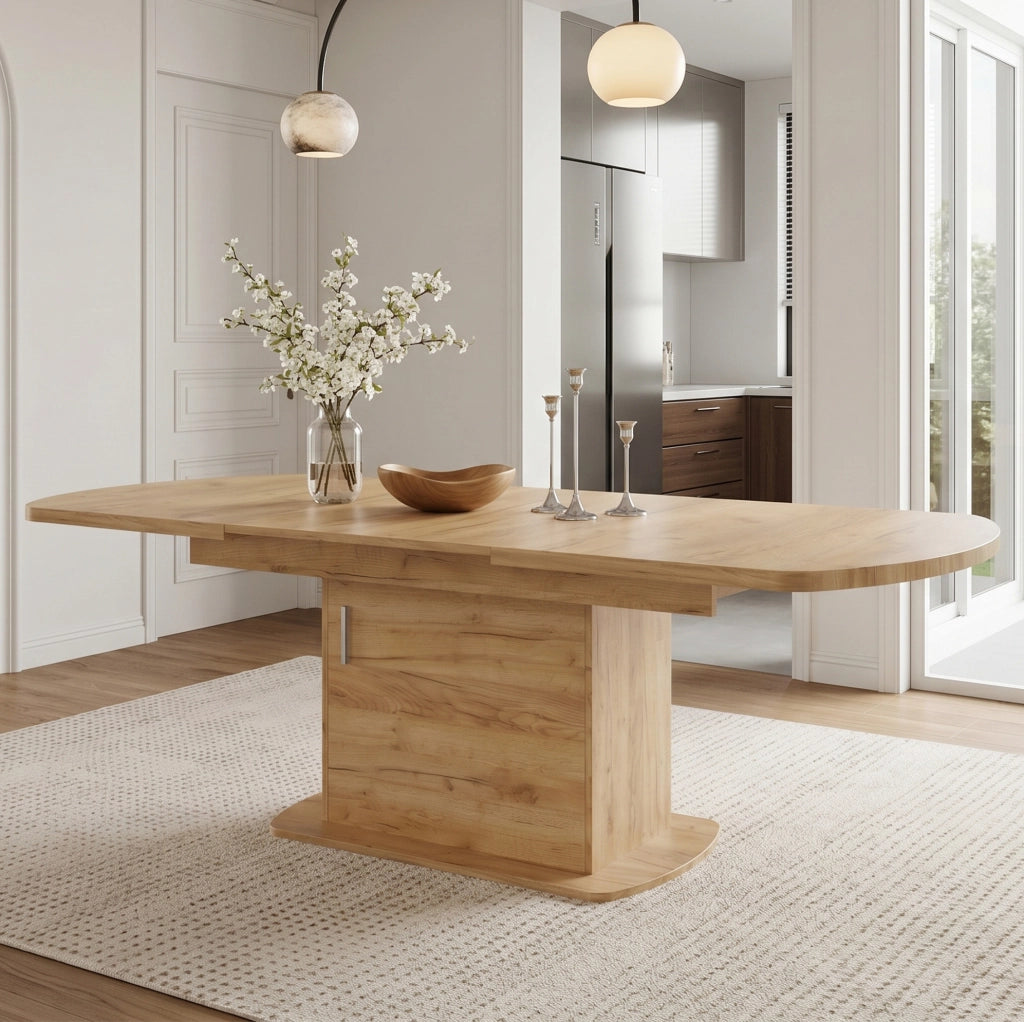 Tavolo da pranzo allungabile 140/200x80x75 cm con vani contenitore in truciolare naturale