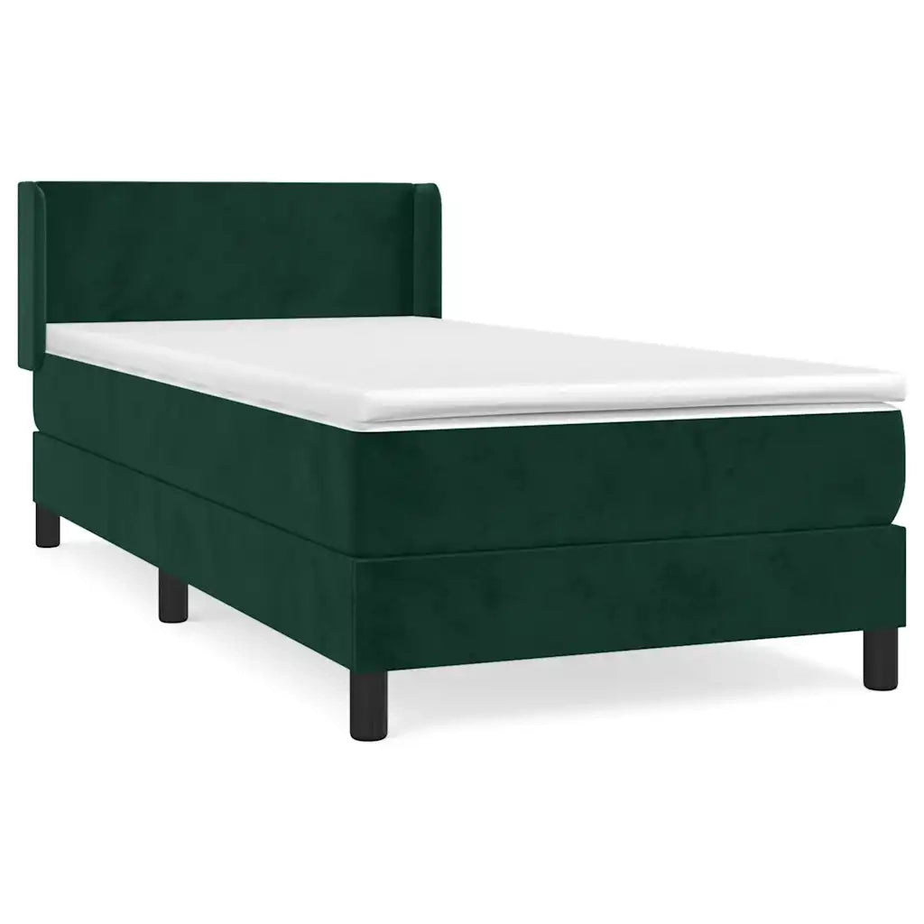 Letto singolo | Letto per adulti | Giroletto a Molle con Materasso Verde Scuro 80x200 cm Velluto