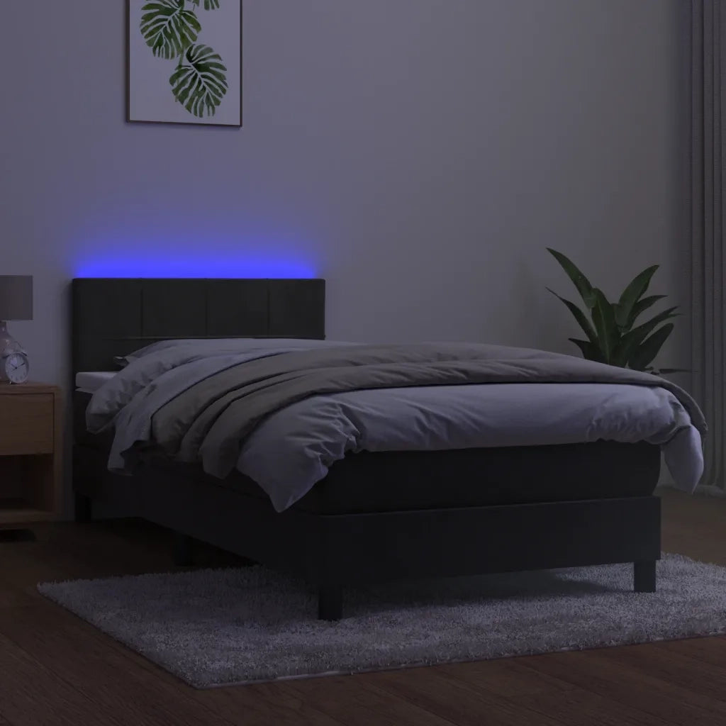 Letto a Molle con Materasso e LED-Struttura Letto con Materasso Grigio Scuro 90x190cm Velluto 126807