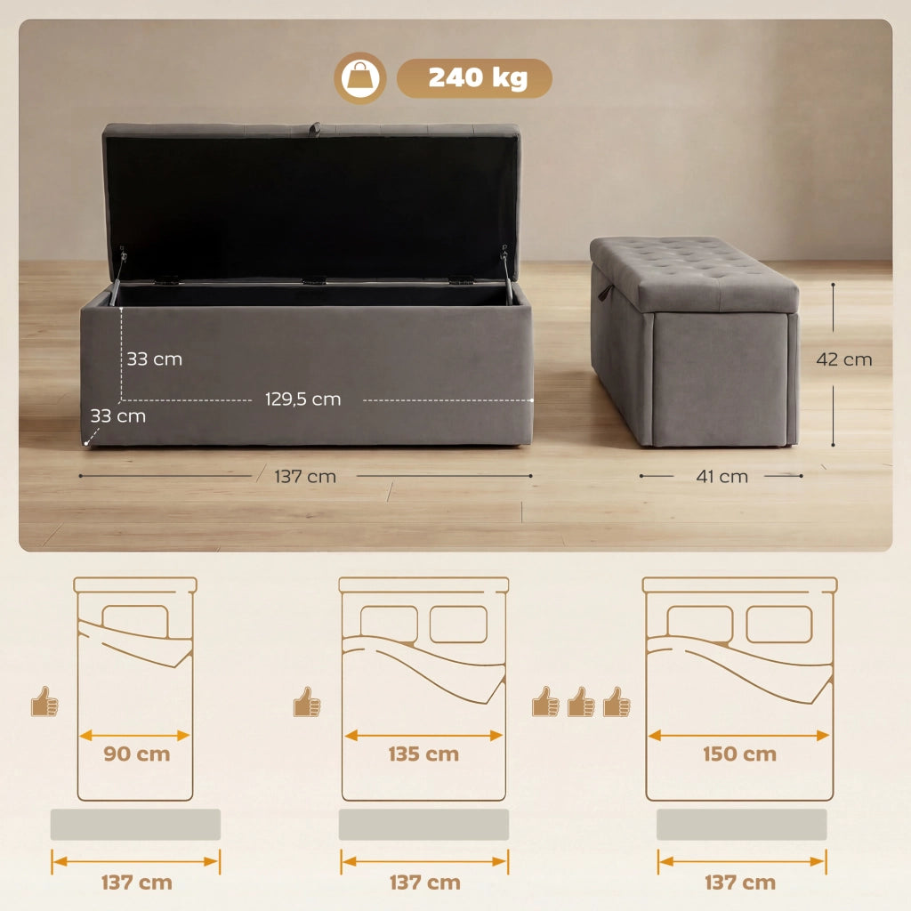 Divano imbottito con contenitore ¨C Minimal ¨C Grigio 137x41x42 cm