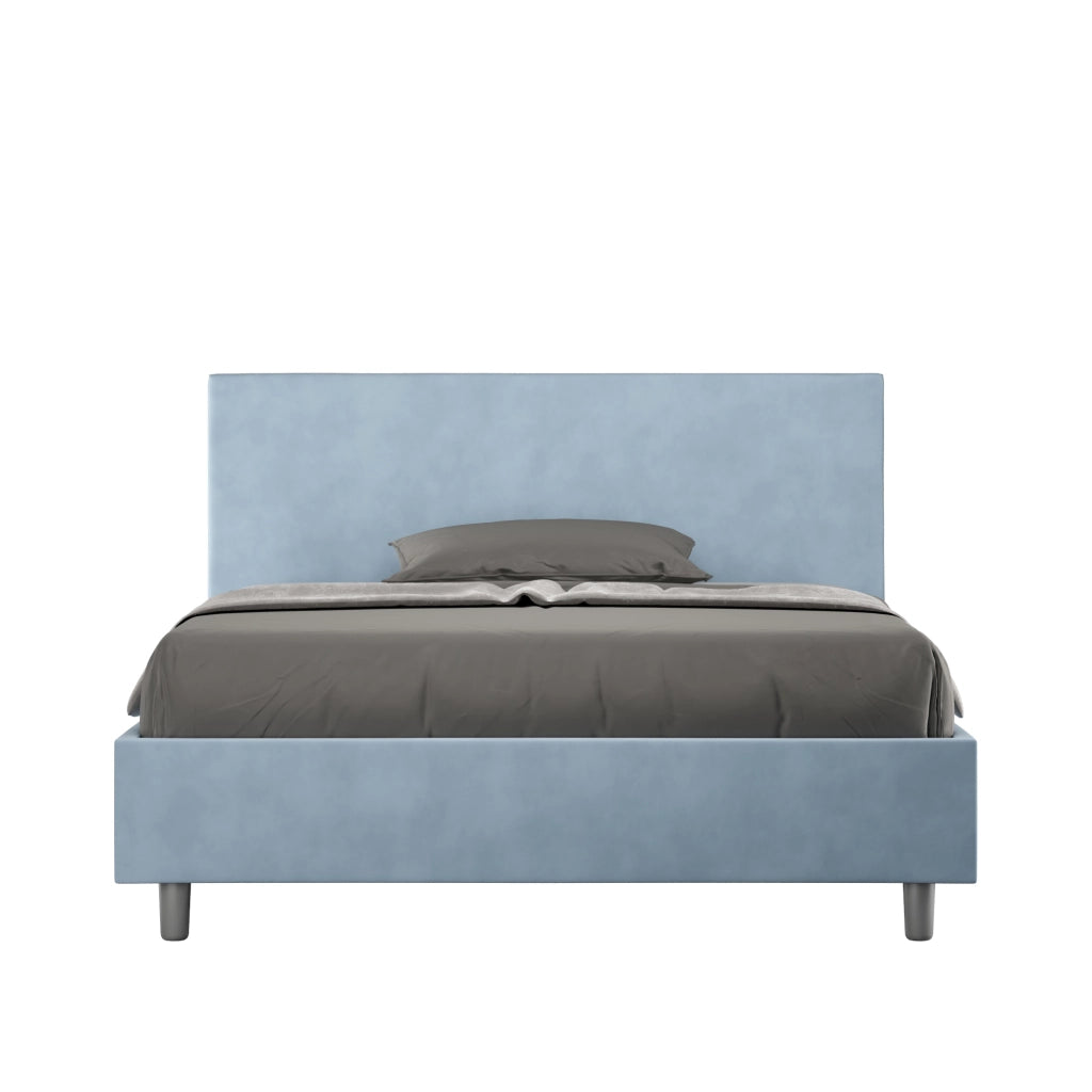 BS COM Letto una piazza e mezza con rete imbottito 130x210 microfibra azzurro