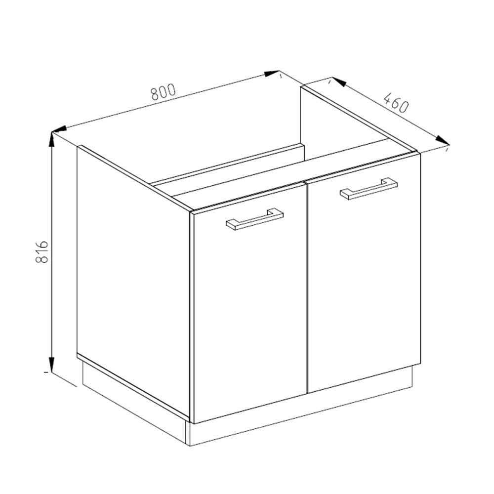 Vicco Base per lavello Sonoma 80 cm con ante, con piano di lavoro