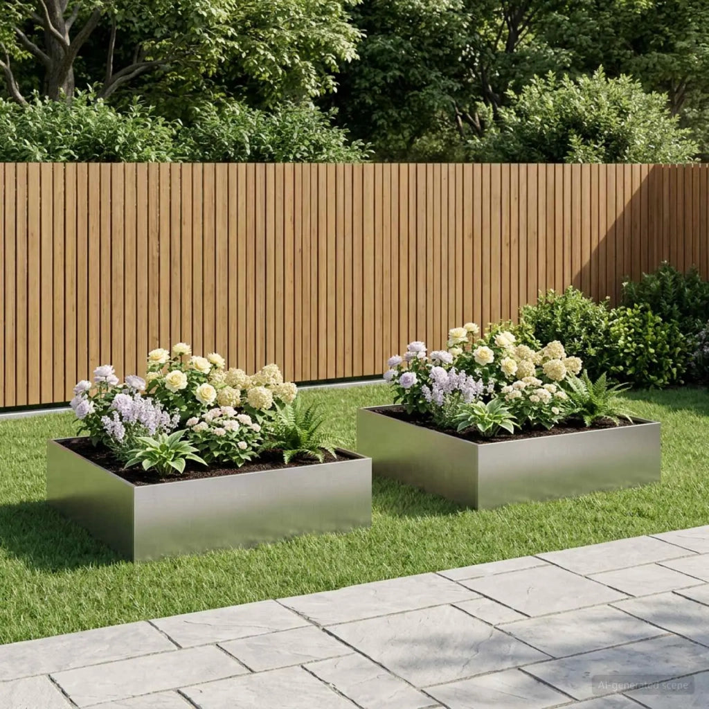 Vaso da giardino 2 pz Argento 100 x 100 x 30 cm Acciaio Inox 8005087