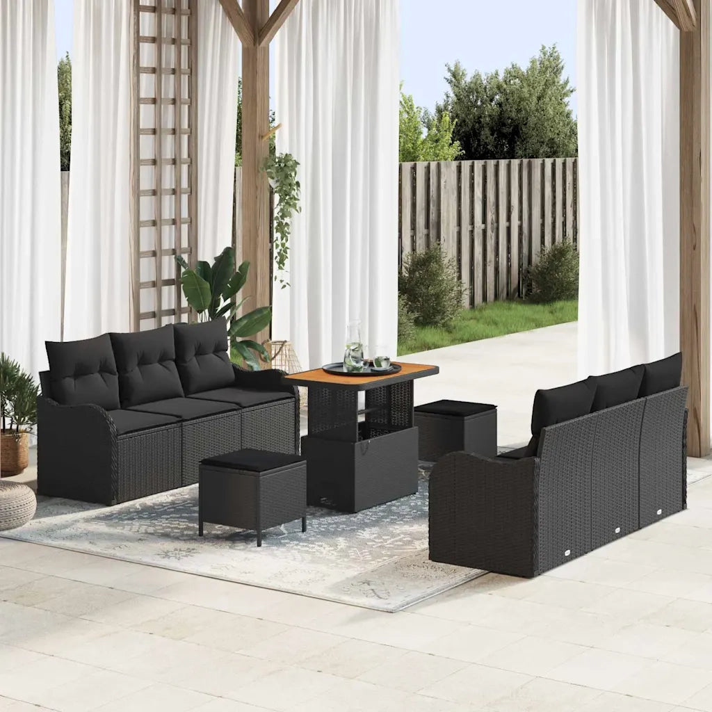 Set Divano da Giardino con cuscino con archiviazione 9 pcs Nero 3364169