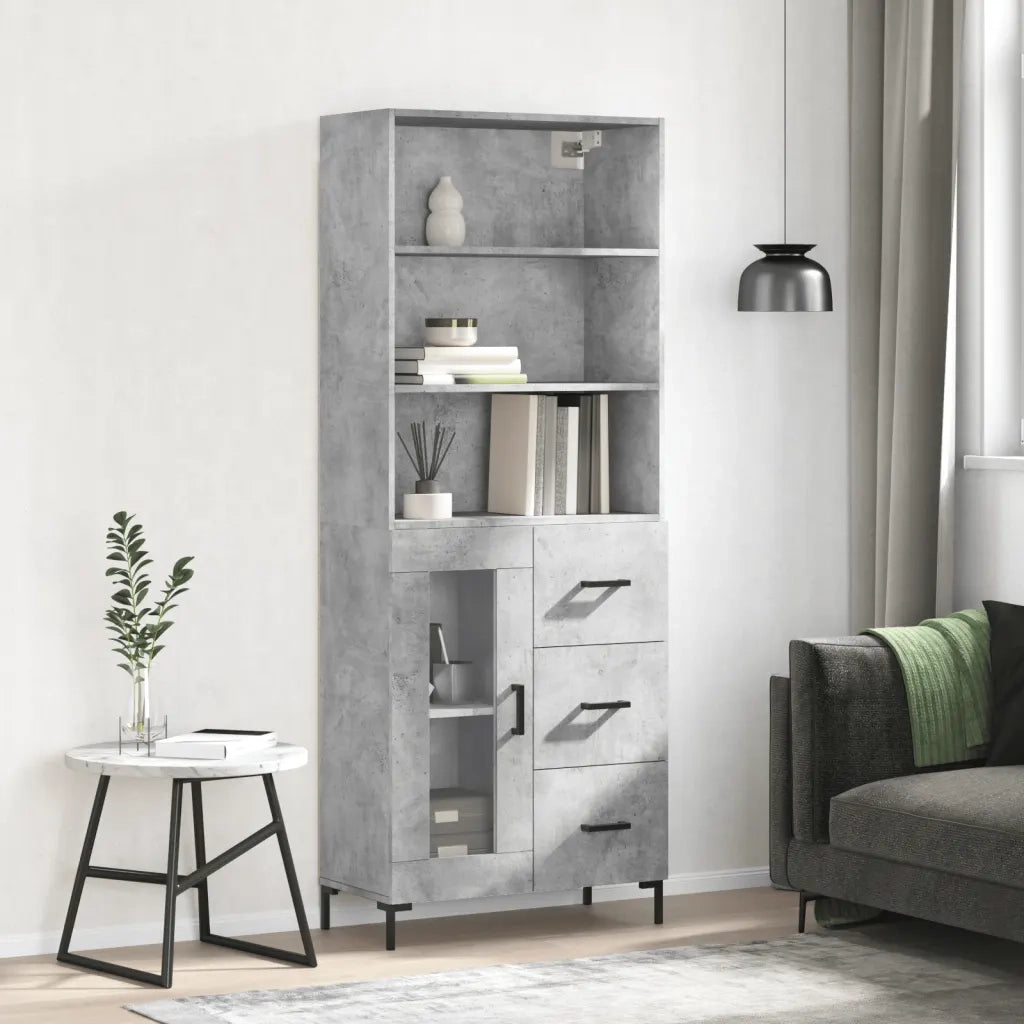 Credenza | Madia | Buffet da pranzo | Armadio da pranzo Grigio Cemento 69,5x34x180 cm in Legno Multistrato