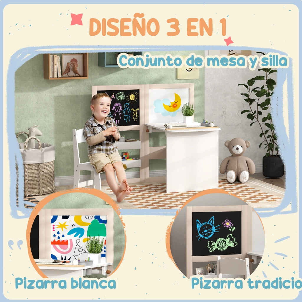 Tavolo bambini pieghevole con sedia ¨C zephmum ¨C bianco