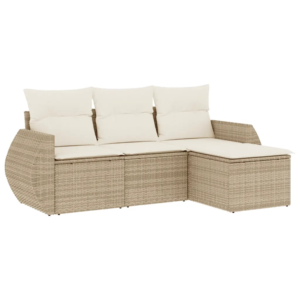 Set Divano da Giardino 4 pz con Cuscini Beige in Polyrattan 3221267