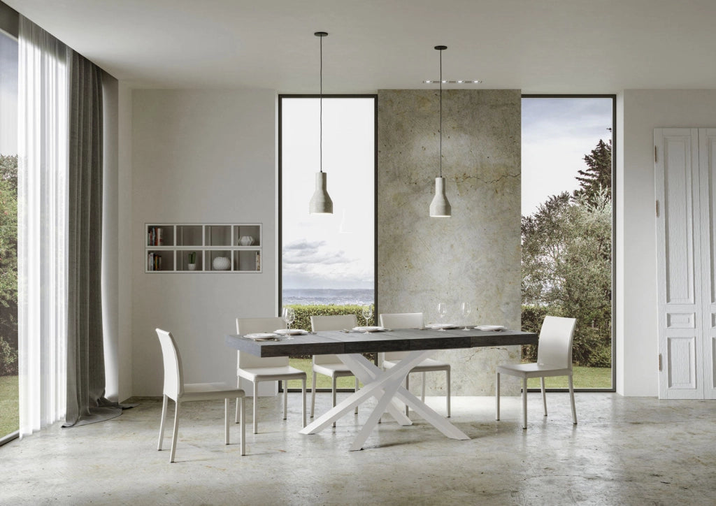 Tavolo Allungabile 130-390x90x77 cm Volantis Premium Cemento Telaio Bianco