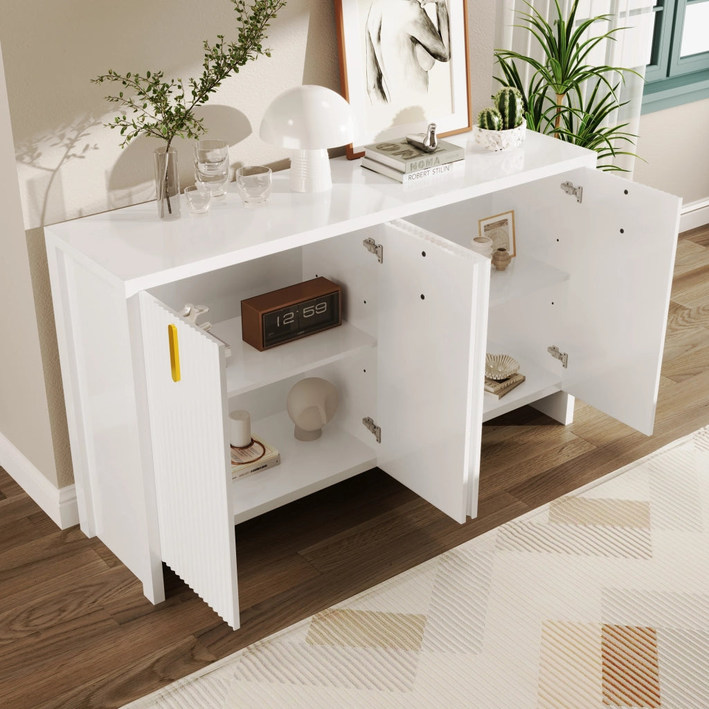 Credenza Moderna ¨C Xylo ¨C Bianco, Maniglie Dorate, Ante con Divisori Regolabili
