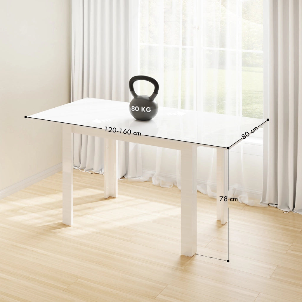 Tavolo da Pranzo Allungabile 120-160x80x78 cm per 4-6 Persone con Pannelli a Ribalta in Legno Bianco