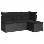 Set Divani da Giardino 4 pz | Set Salotto da Giardino con Cuscini Nero in Polyrattan
